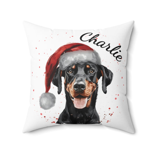 Christmas dog Cushions_Doberman-1 Personalised Dog Christmas Spun Polyester Square Throw Cushion with Insert
