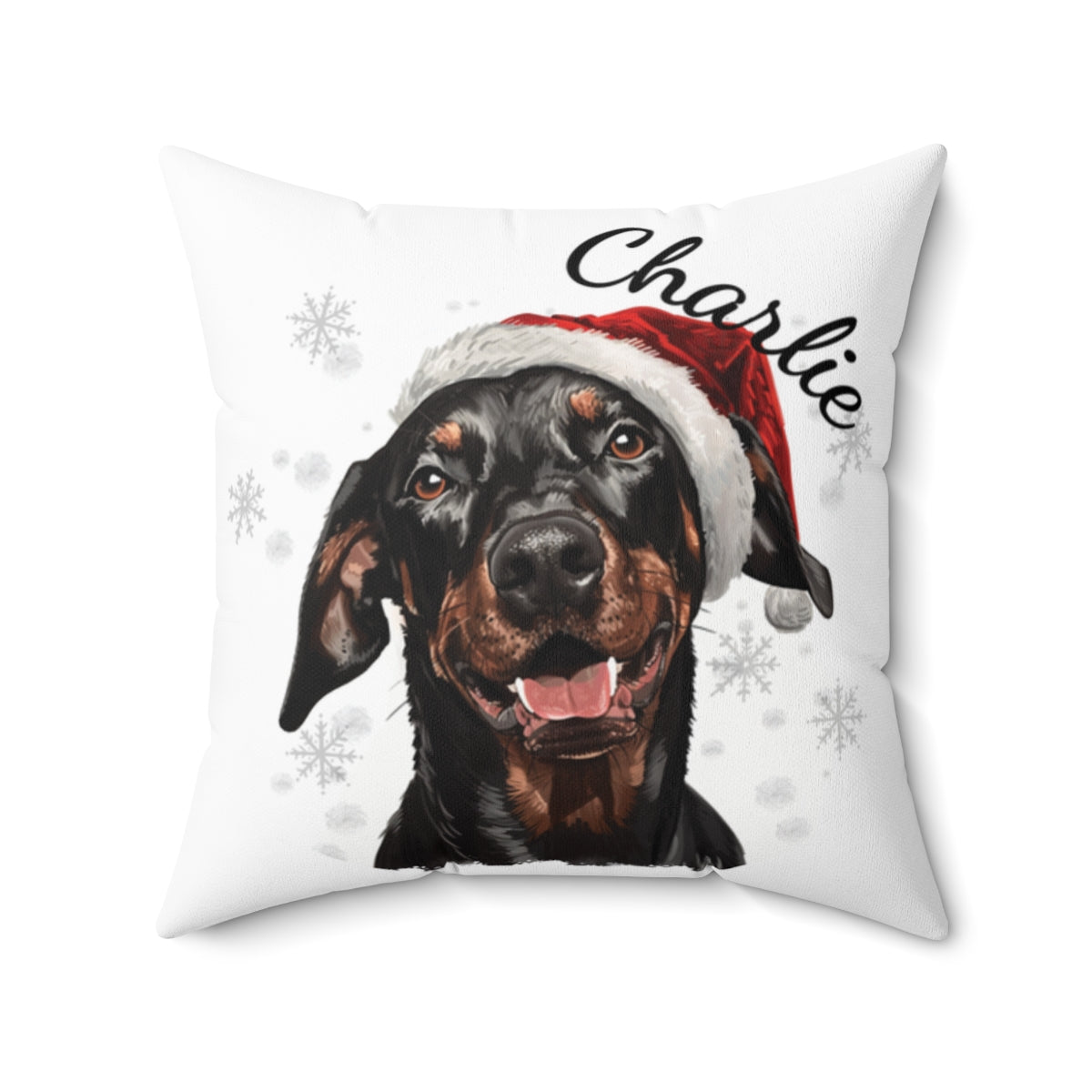 Christmas dog Cushions_Doberman-2 Personalised Dog Christmas Spun Polyester Square Throw Cushion with Insert