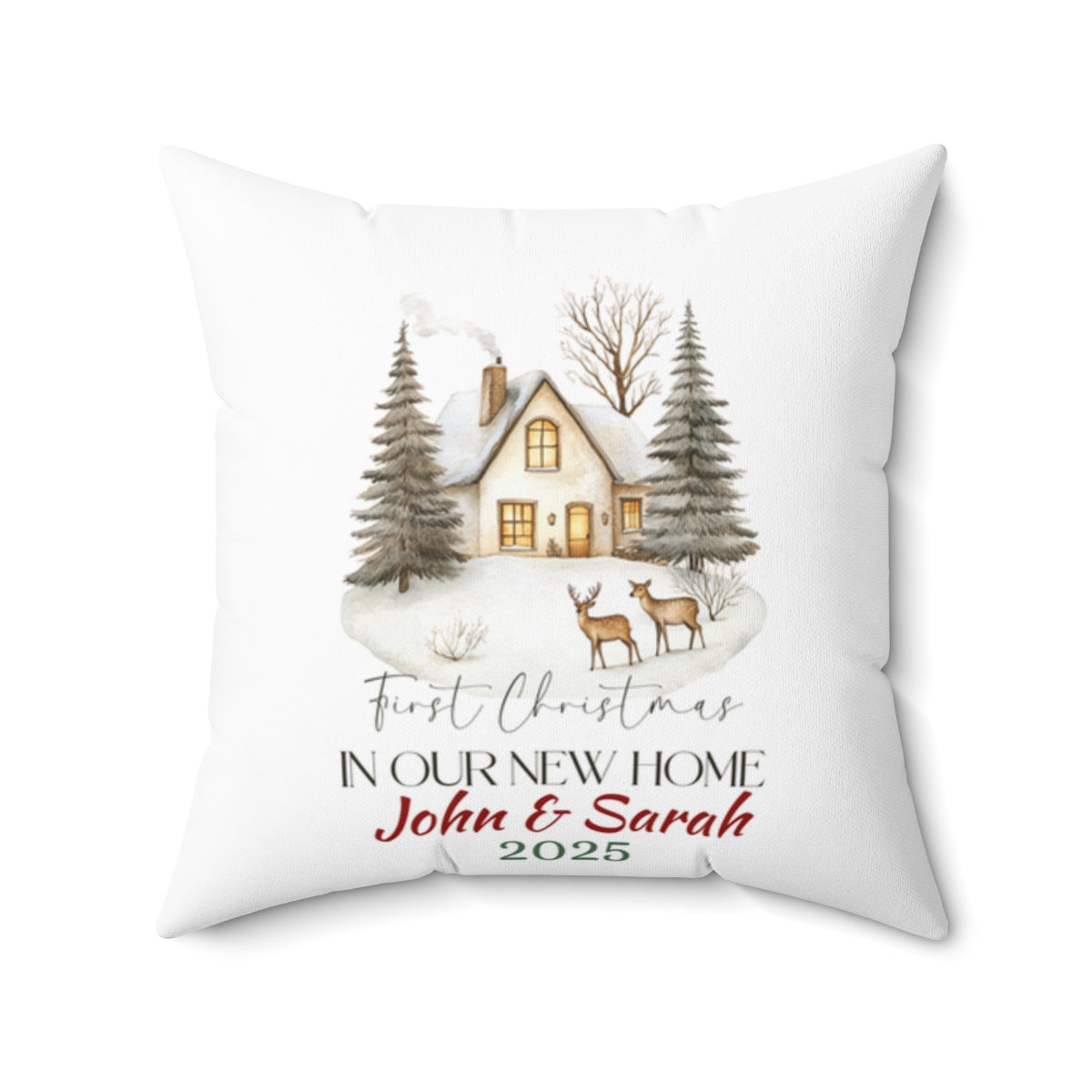 Christmas Home Cushions_14, Our First Christmas in our New home Square Throw Pillow