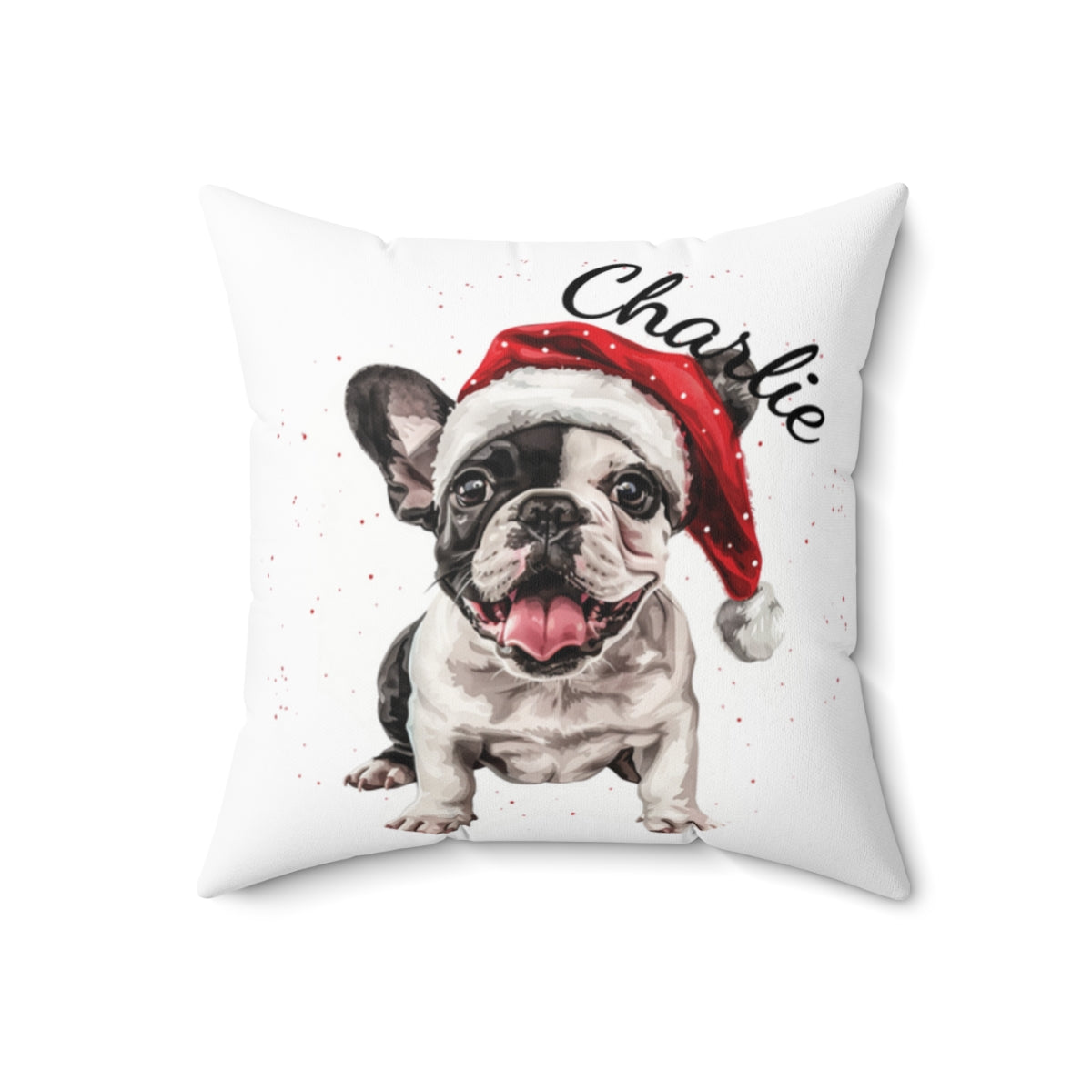 Christmas dog Cushions_French-Bulldog-4 Personalised Dog Christmas Spun Polyester Square Throw Cushion with Insert