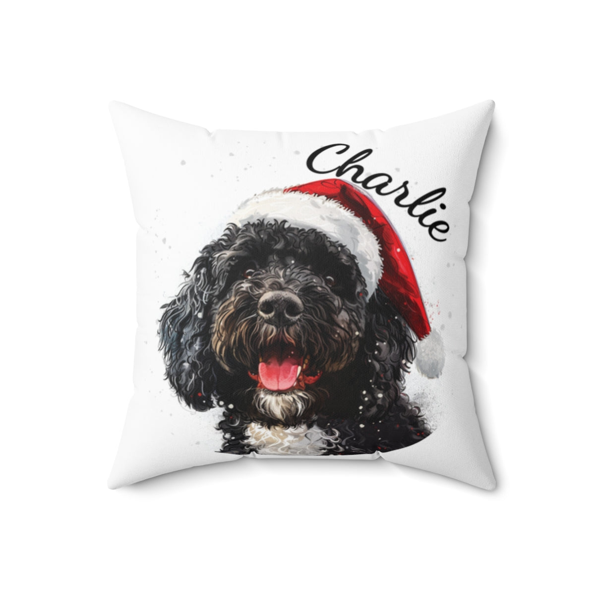 Christmas dog Cushions_Portuguese-Water-2 Personalised Dog Christmas Spun Polyester Square Throw Cushion with Insert - Maltese