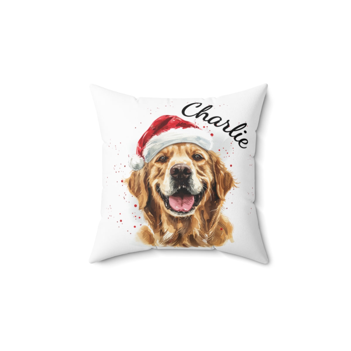 Christmas dog Cushions_Golden-Retreiver-1 Personalised Dog Christmas Spun Polyester Square Throw Cushion with Insert