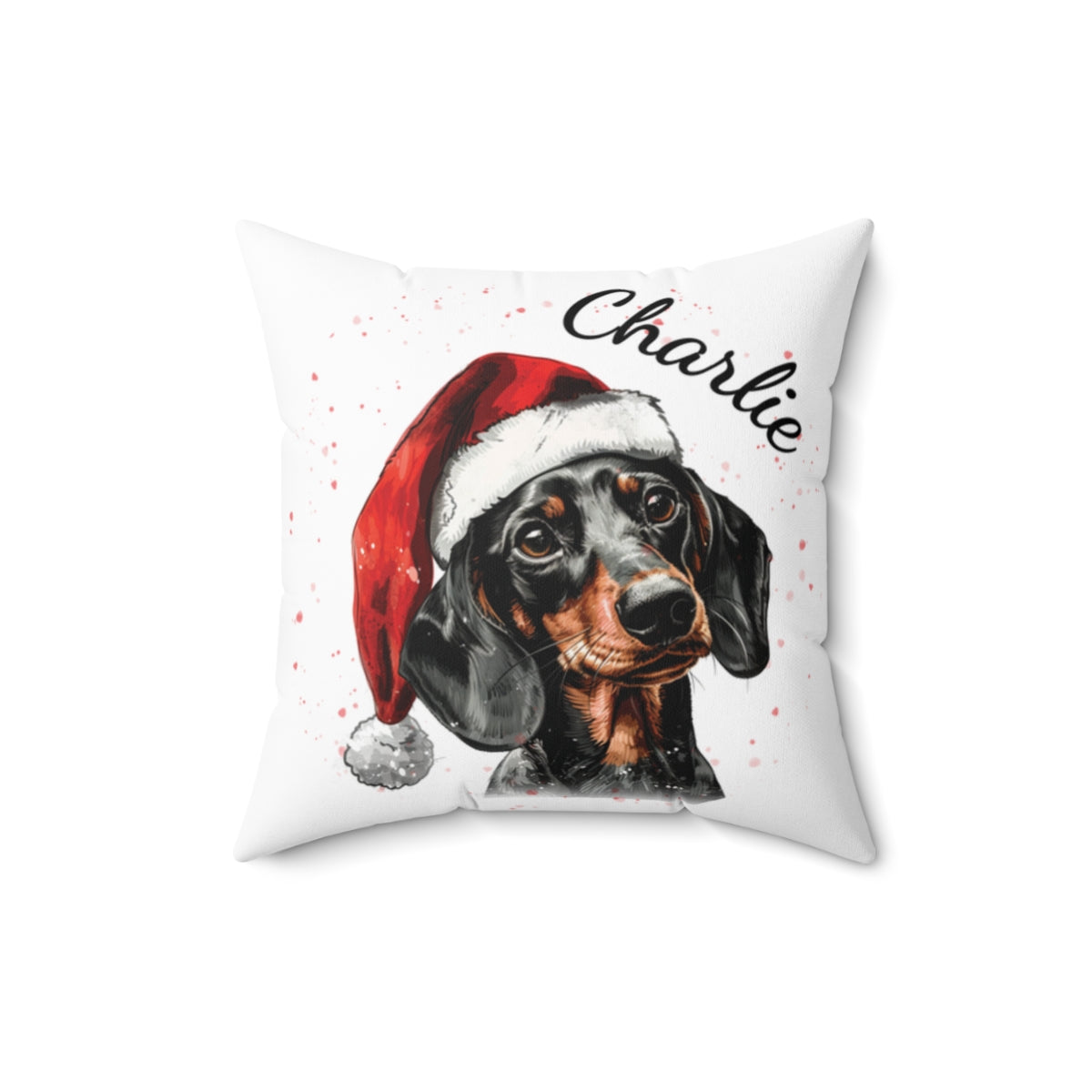 Christmas dog Cushions_Dachshund-2 Personalised Dog Christmas Spun Polyester Square Throw Cushion with Insert