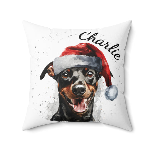 Christmas dog Cushions_German-Pinscher-2 Personalised Dog Christmas Spun Polyester Square Throw Cushion with Insert