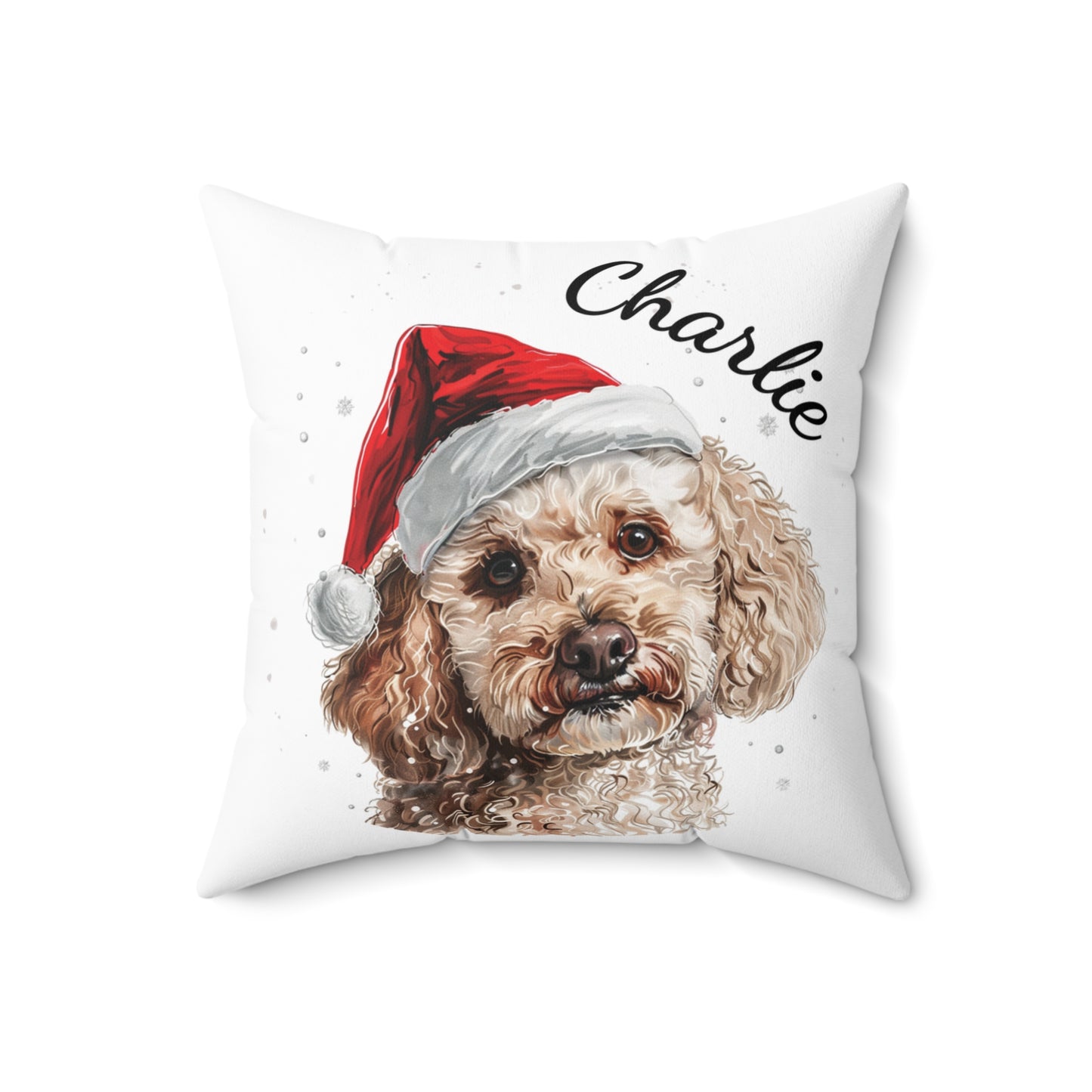 Personalised Dog Christmas Cushion, Poodle Pillow with Santa Hat, Custom Pet Portrait Pillow, Holiday Home Decor
