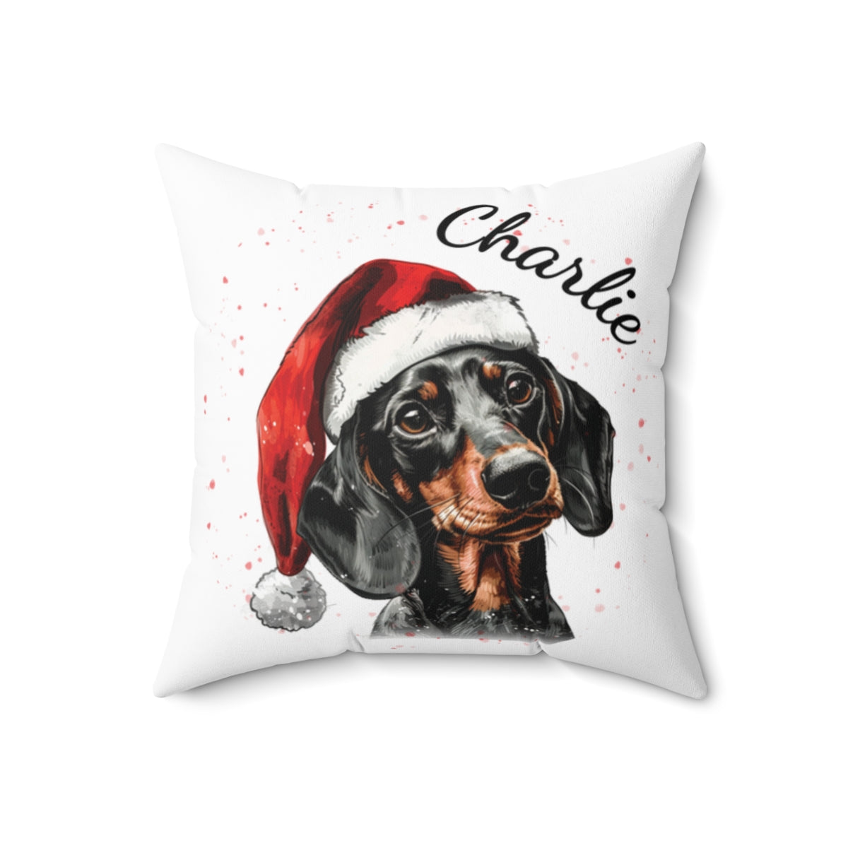 Christmas dog Cushions_Dachshund-2 Personalised Dog Christmas Spun Polyester Square Throw Cushion with Insert
