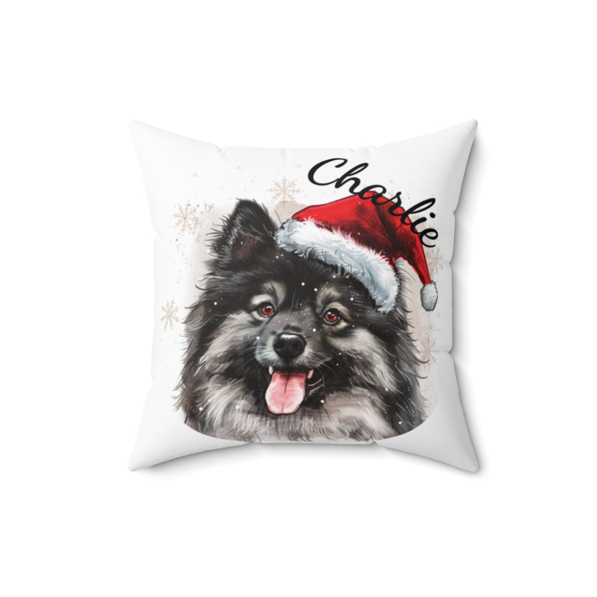 Christmas dog Cushions_Keeshond-2 Personalised Dog Christmas Spun Polyester Square Throw Cushion with Insert