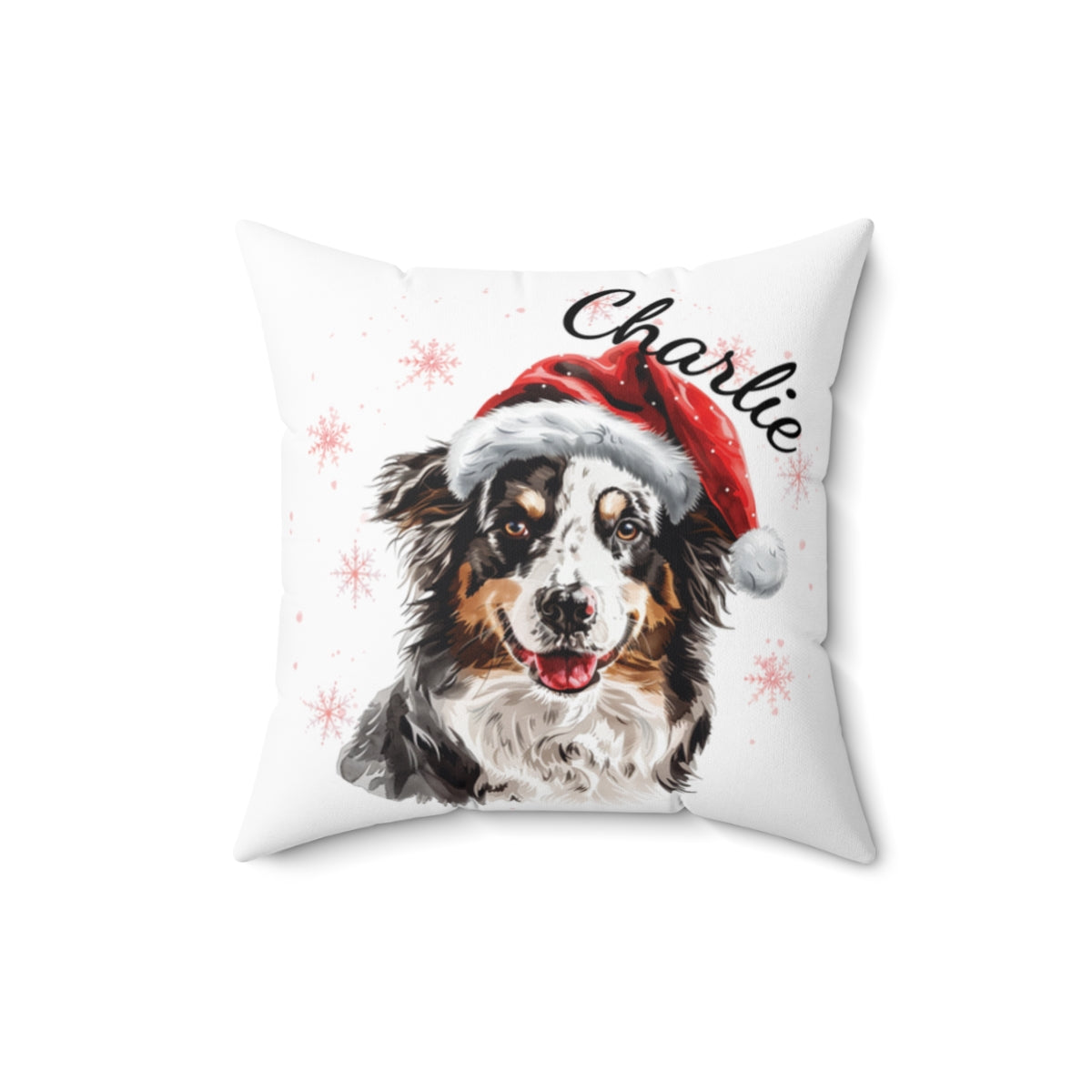Christmas dog Cushions_Australia-Shephered-1 Personalised Dog Christmas Spun Polyester Square Throw Cushion with Insert