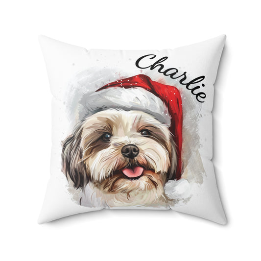 Personalized Dog Christmas Pillow, Shih-Tzu Cushion, Holiday Dog Decor, Custom Pet Gift, Dog Lover Home Accent, Xmas Dog Pillow