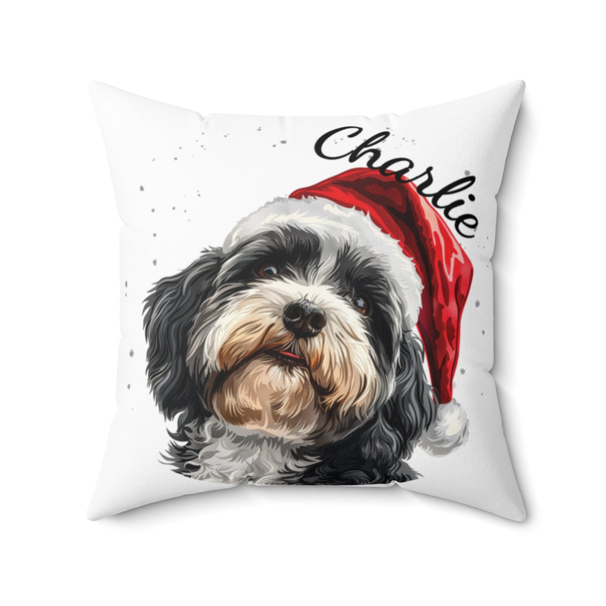 Christmas dog Cushions_Havanese-3 Personalised Dog Christmas Spun Polyester Square Throw Cushion with Insert