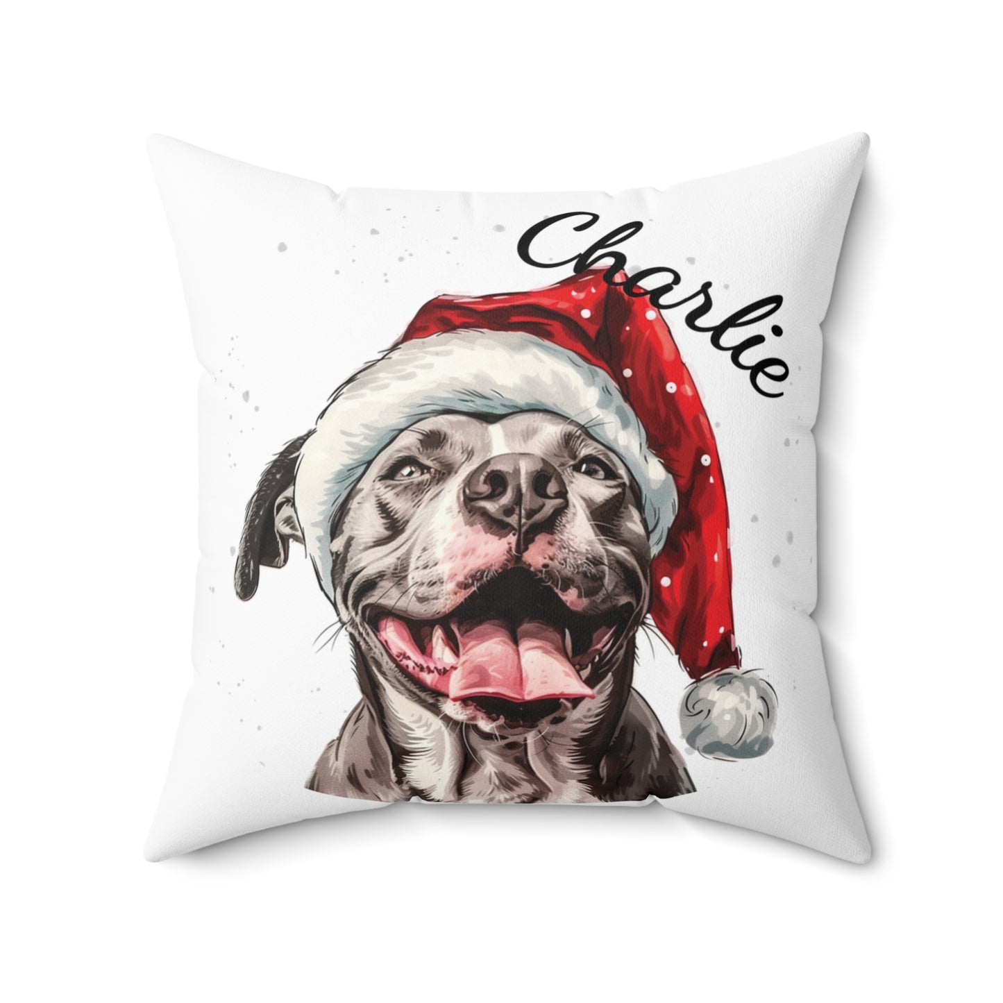 Personalized Dog Christmas Pillow, Santa Hat Pitbull Cushion, Custom Pet Gift, Holiday Decor, Spun Polyester Throw, Cute Christmas Gifts