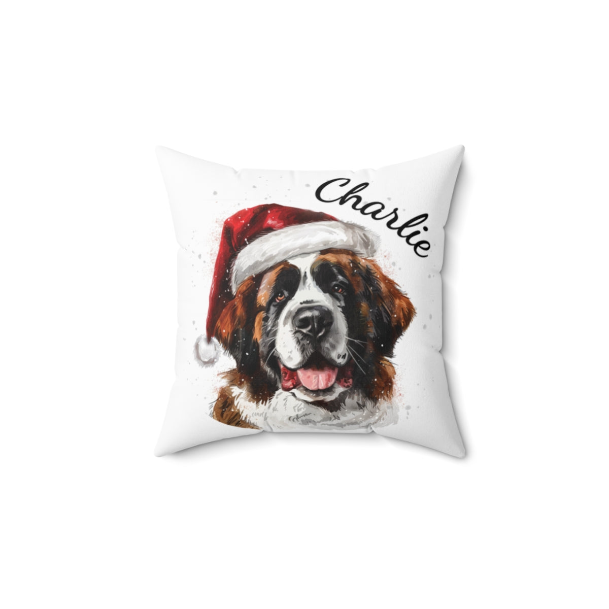 Christmas dog Cushions_Saint-Bernard-2 Personalised Dog Christmas Spun Polyester Square Throw Cushion with Insert