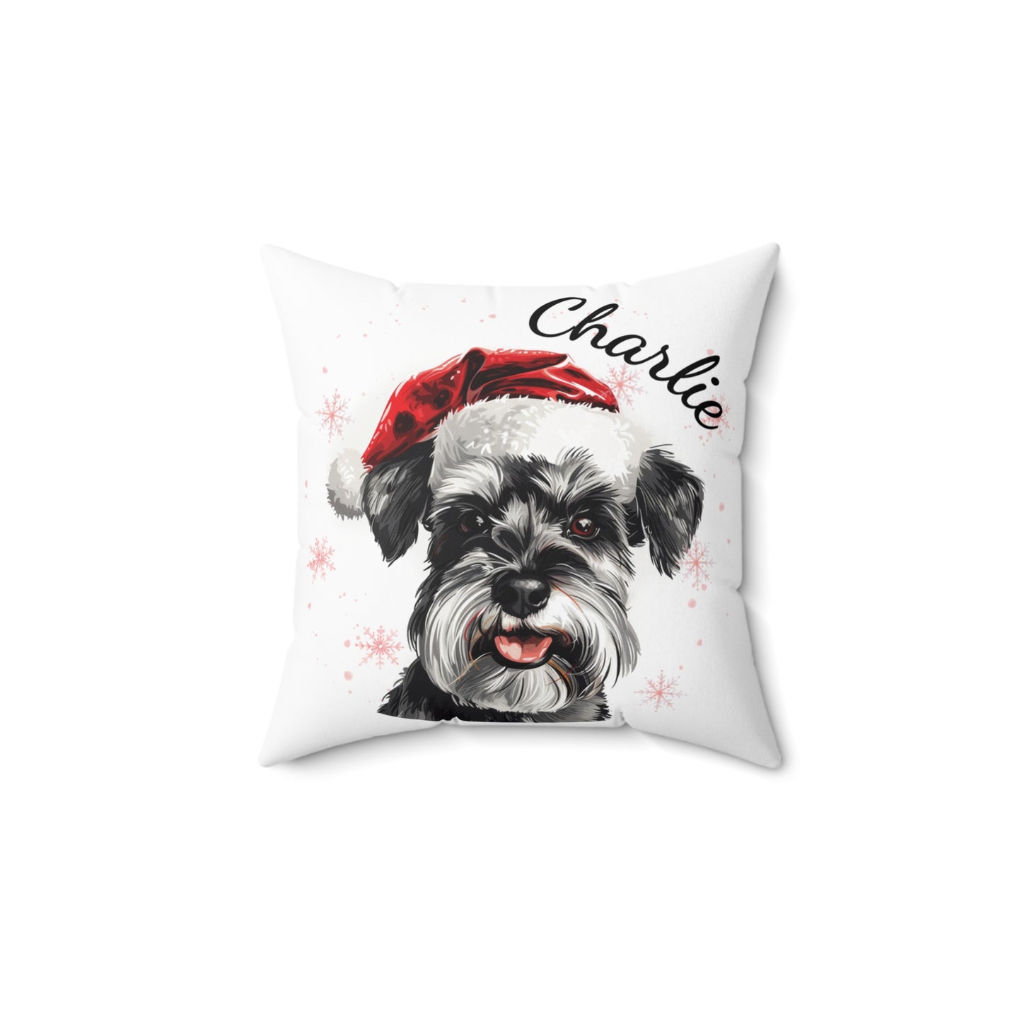Personalized Schnauzer Christmas Cushion, Custom Dog Throw Pillow, Holiday Decor Gift, Pet Lover Christmas Gift, Schnauzer Pillow