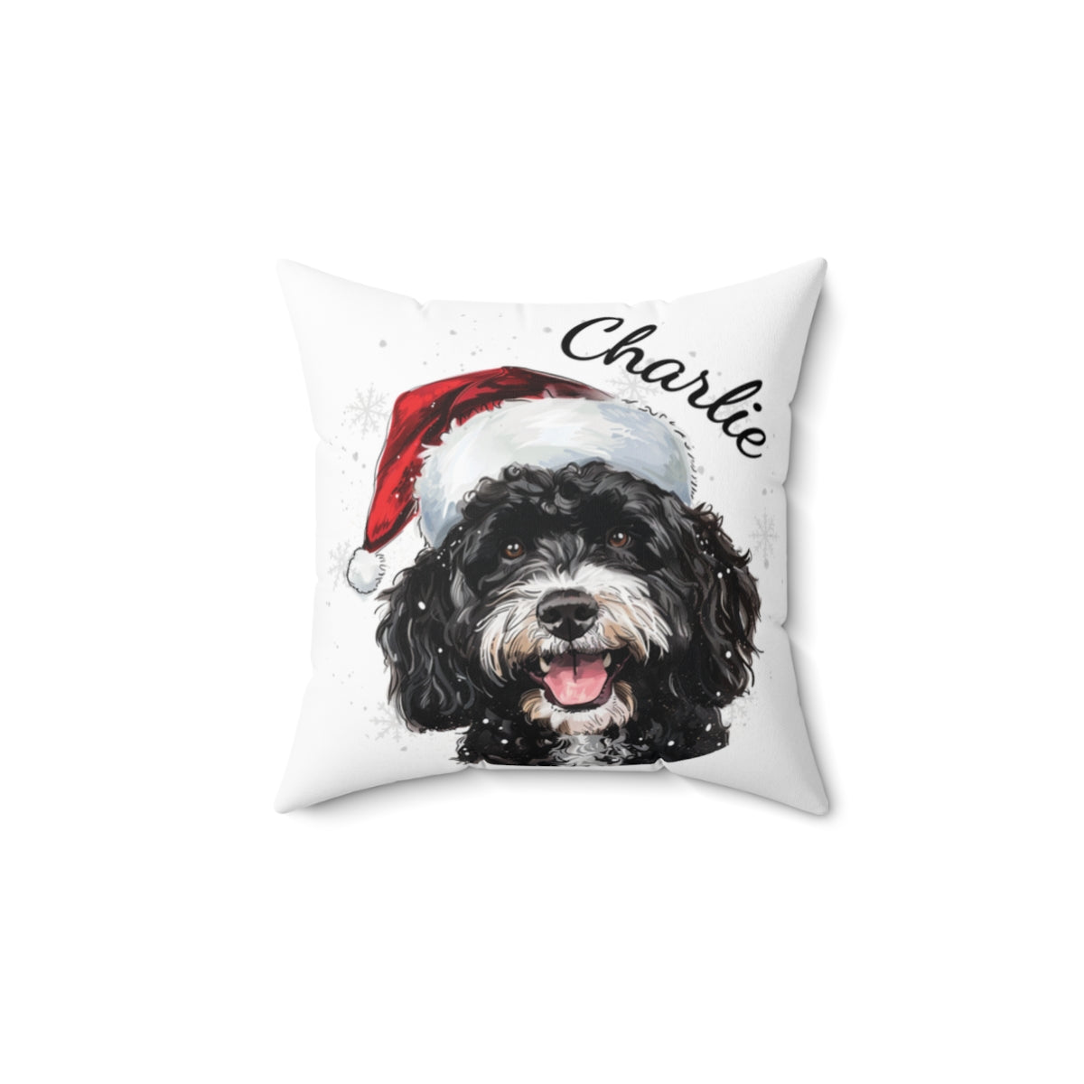 Christmas dog Cushions_Portuguese-Water-1 Personalised Dog Christmas Spun Polyester Square Throw Cushion with Insert
