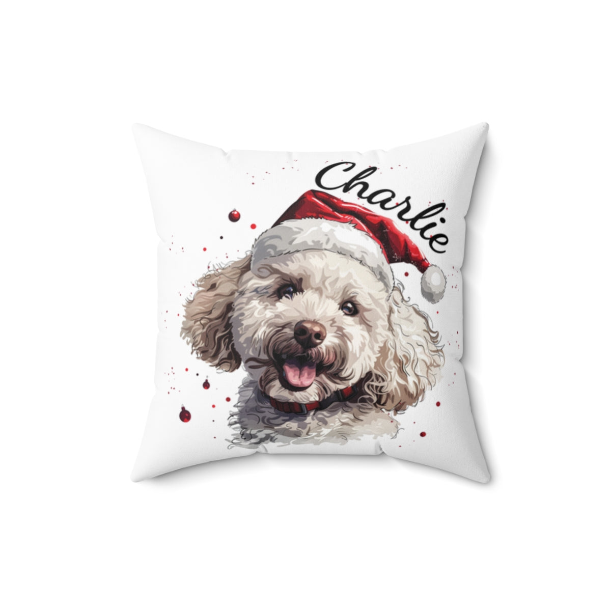 Christmas dog Cushions_Poodle-3 Personalised Dog Christmas Spun Polyester Square Throw Cushion with Insert