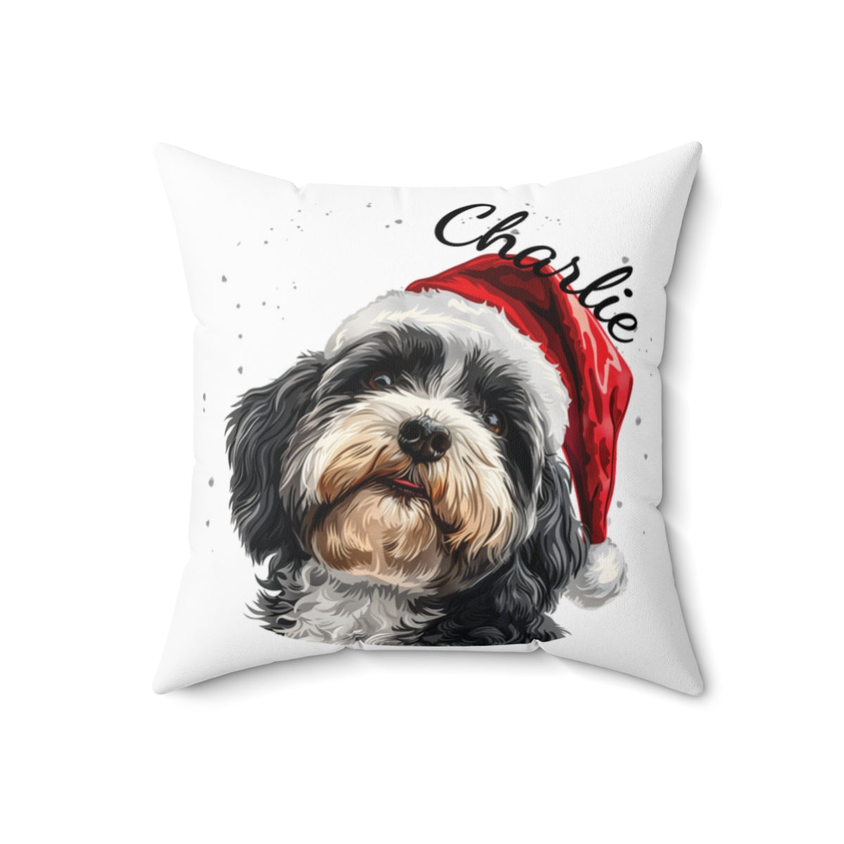 Christmas dog Cushions_Havanese-3 Personalised Dog Christmas Spun Polyester Square Throw Cushion with Insert