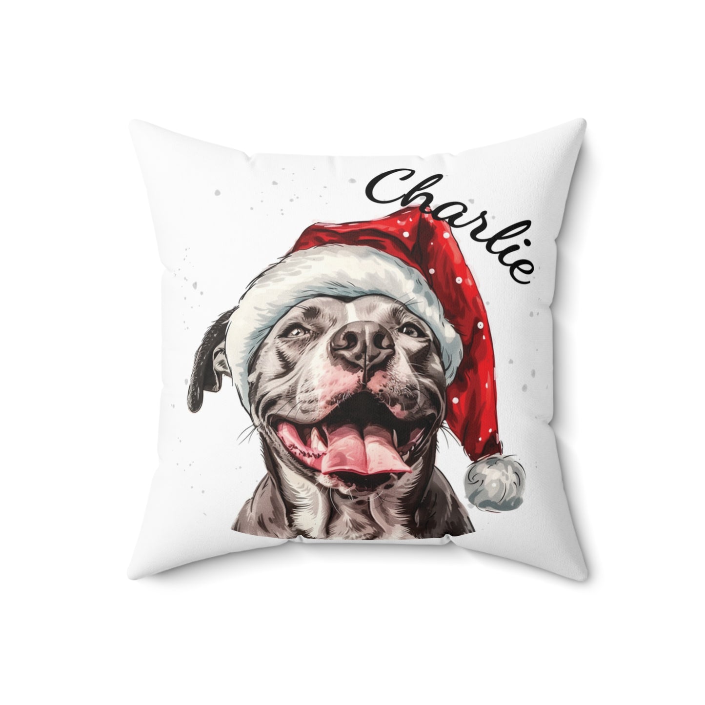 Personalized Dog Christmas Pillow, Santa Hat Pitbull Cushion, Custom Pet Gift, Holiday Decor, Spun Polyester Throw, Cute Christmas Gifts