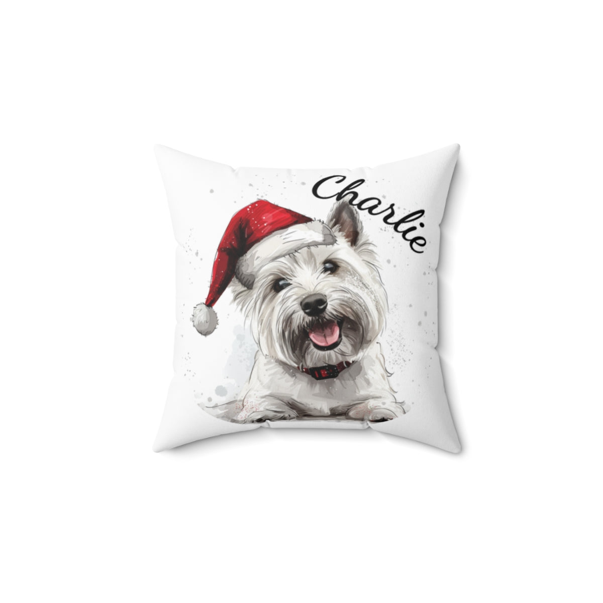 Christmas dog Cushions_West-Highland-Terrier-1 Personalised Dog Christmas Spun Polyester Square Throw Cushion with Insert - Maltese