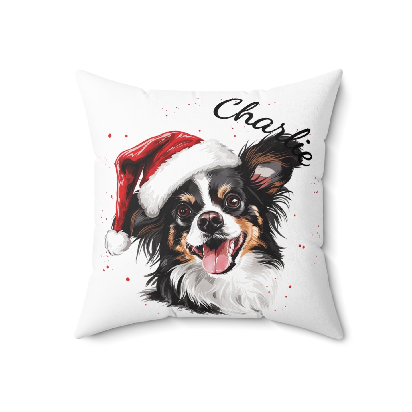 Christmas Dog Cushion Personalized Papillon Pillow with Insert Holiday Pet Gift