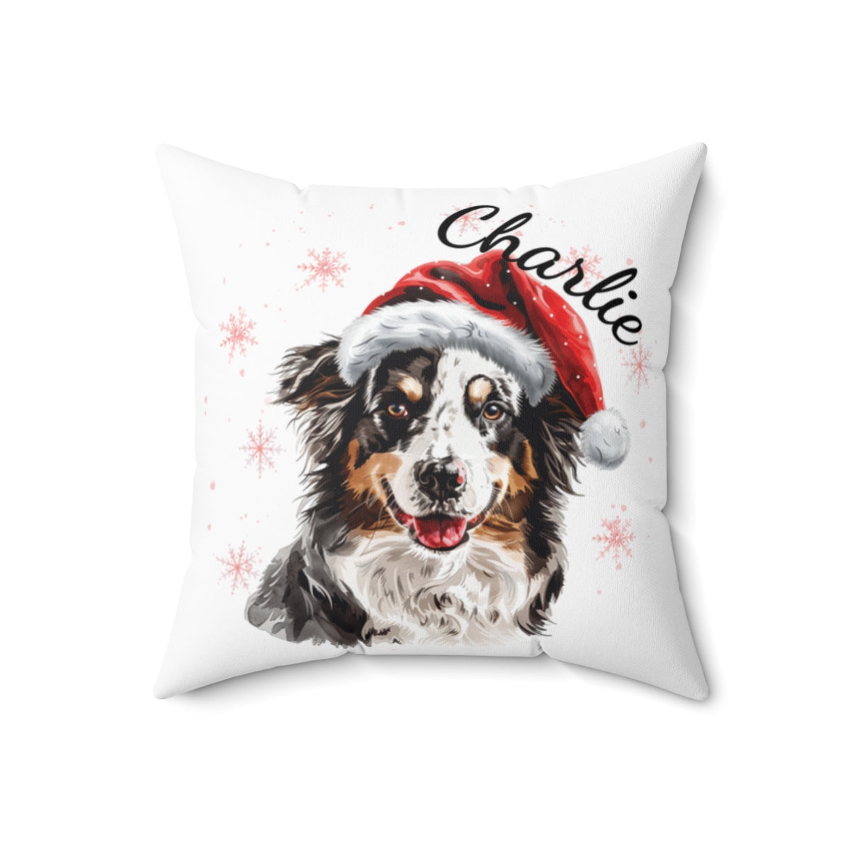 Christmas dog Cushions_Australia-Shephered-1 Personalised Dog Christmas Spun Polyester Square Throw Cushion with Insert