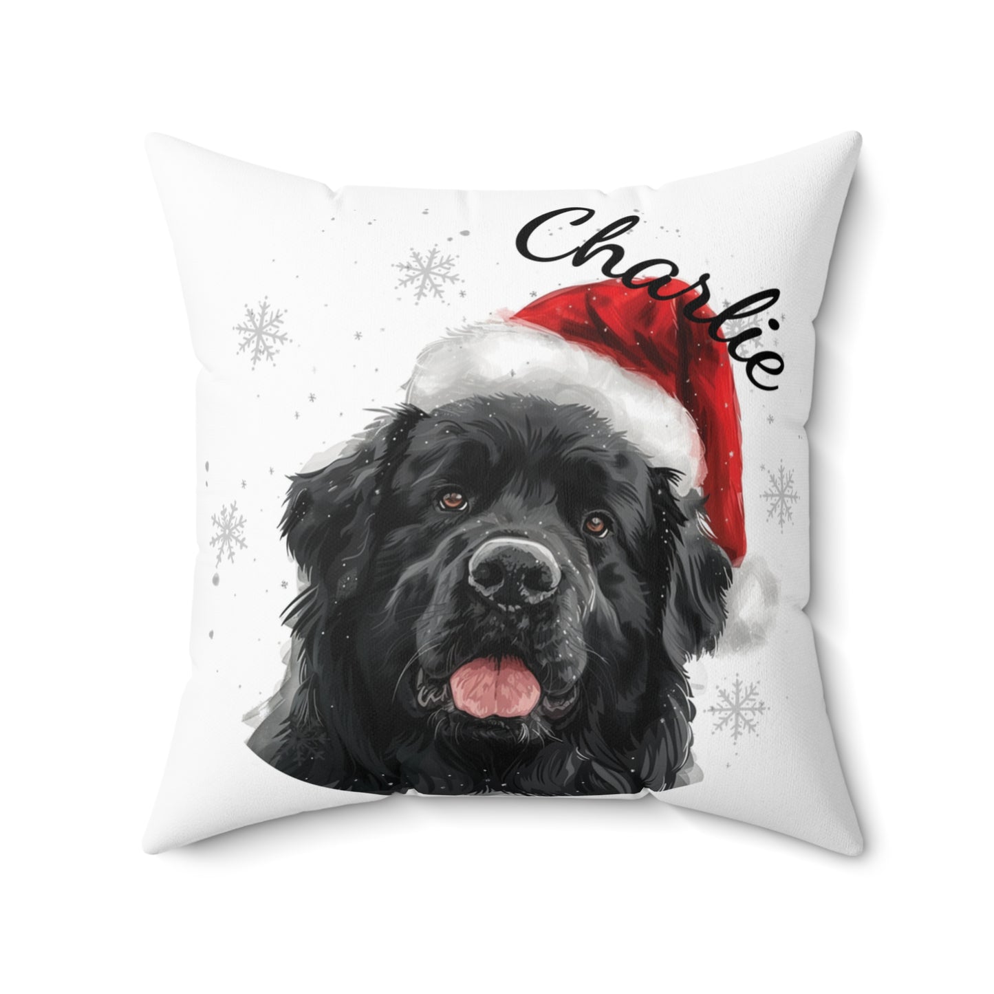 Newfoundland Dog Pillow, Personalized Christmas Pet Cushion, Gift for Dog Lovers, Santa Hat Dog Decor, Custom Name Pillow, Holiday Pet Gift