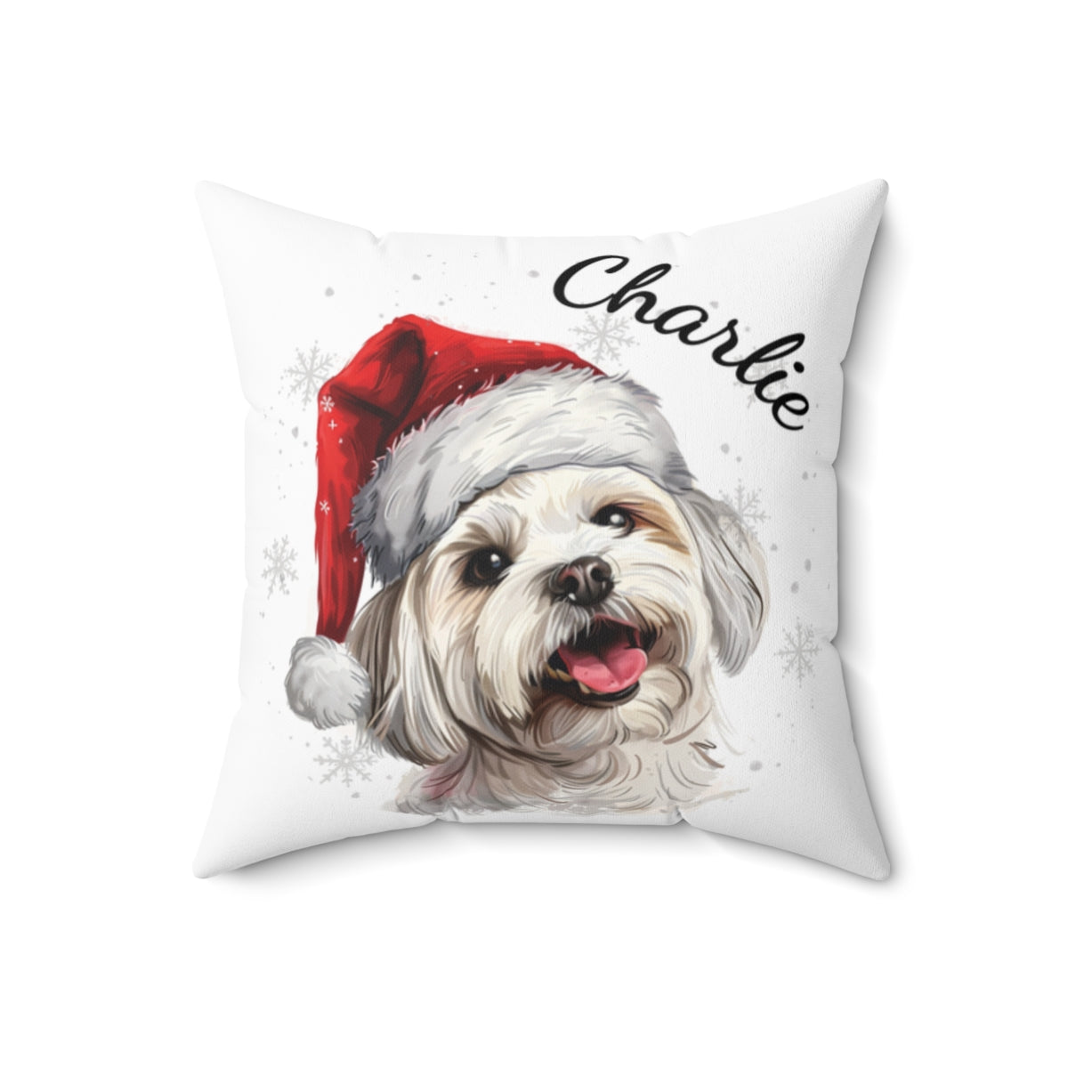 Christmas dog Cushions_Maltese Personalised Dog Christmas Spun Polyester Square Throw Cushion with Insert