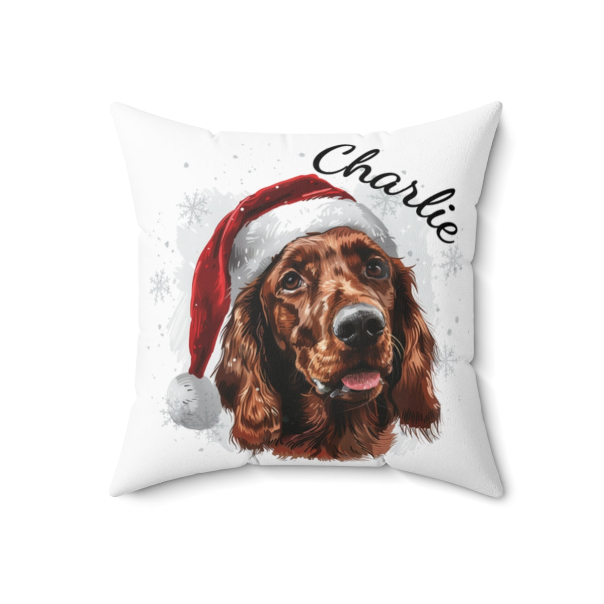 Christmas dog Cushions_Irish-Setter-1 Personalised Dog Christmas Spun Polyester Square Throw Cushion with Insert