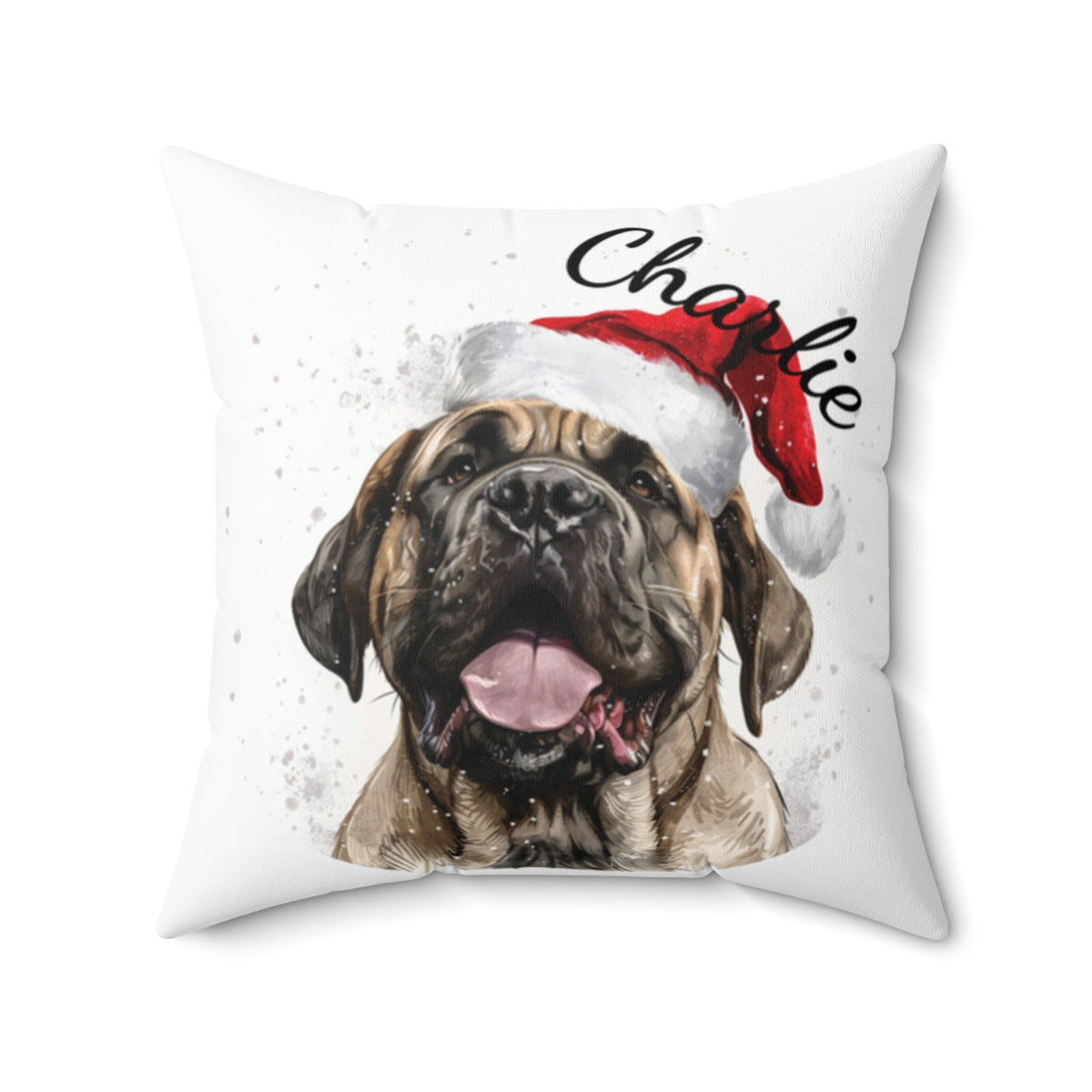Christmas dog Cushions_English-Mastiff-1 Personalised Dog Christmas Spun Polyester Square Throw Cushion with Insert
