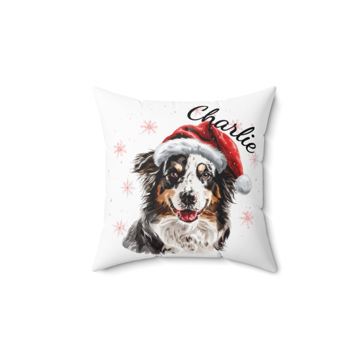 Christmas dog Cushions_Australia-Shephered-1 Personalised Dog Christmas Spun Polyester Square Throw Cushion with Insert