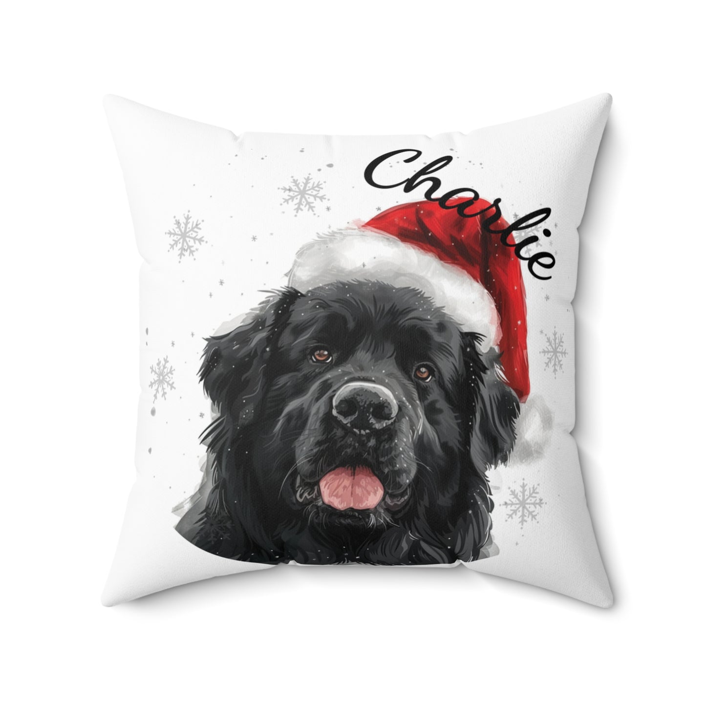 Newfoundland Dog Pillow, Personalized Christmas Pet Cushion, Gift for Dog Lovers, Santa Hat Dog Decor, Custom Name Pillow, Holiday Pet Gift