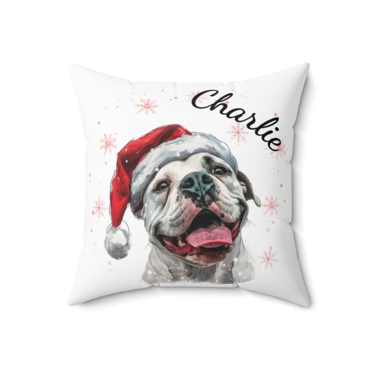 Christmas dog Cushions_American-Bulldogdog-1 Personalised Dog Christmas Spun Polyester Square Throw Cushion with Insert