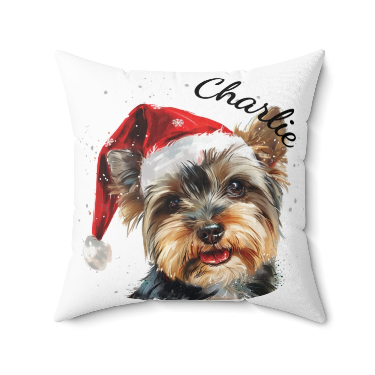 Christmas dog Cushions_Yorkshire-Terrier-2 Personalised Dog Christmas Spun Polyester Square Throw Cushion with Insert - Maltese