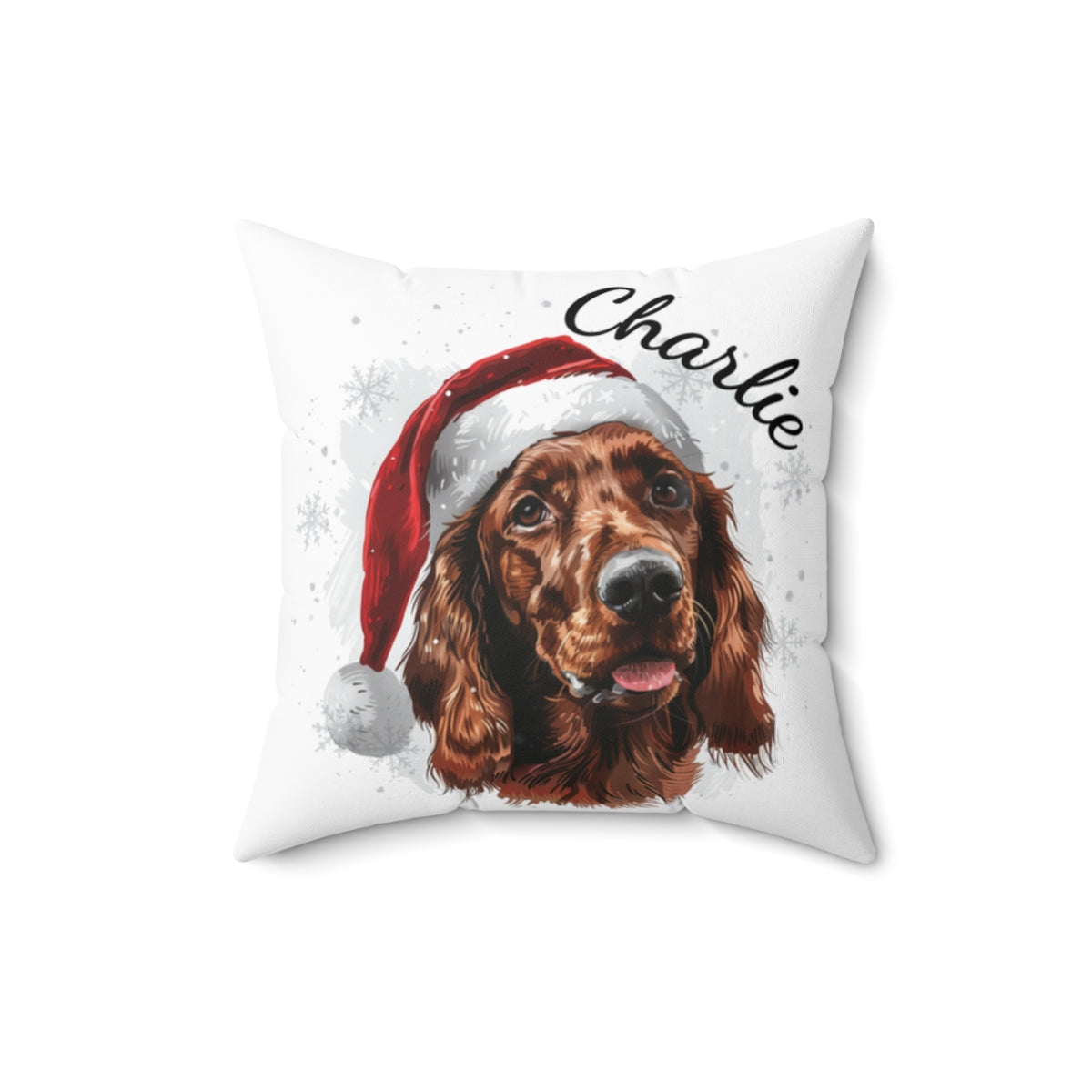Christmas dog Cushions_Irish-Setter-1 Personalised Dog Christmas Spun Polyester Square Throw Cushion with Insert