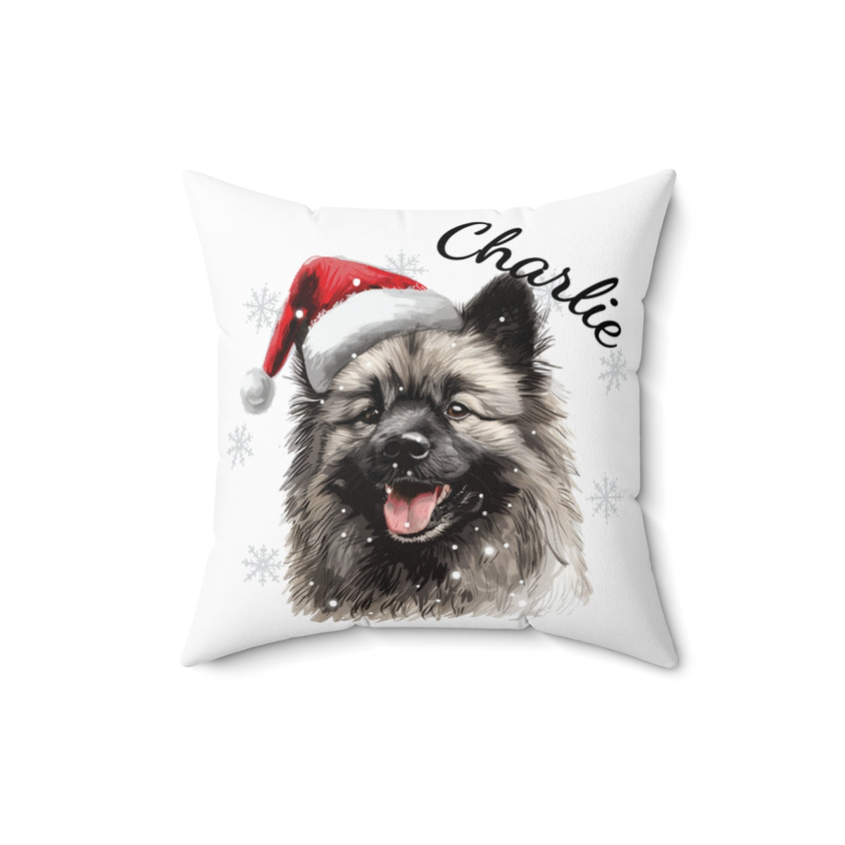 Christmas dog Cushions_Keeshond-1 Personalised Dog Christmas Spun Polyester Square Throw Cushion with Insert