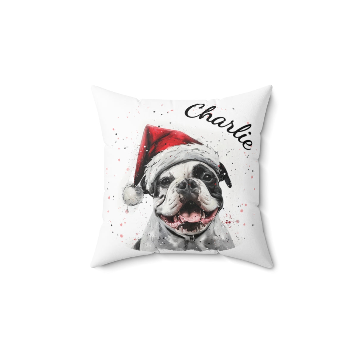 Christmas dog Cushions_American-Bulldogdog-2 Personalised Dog Christmas Spun Polyester Square Throw Cushion with Insert