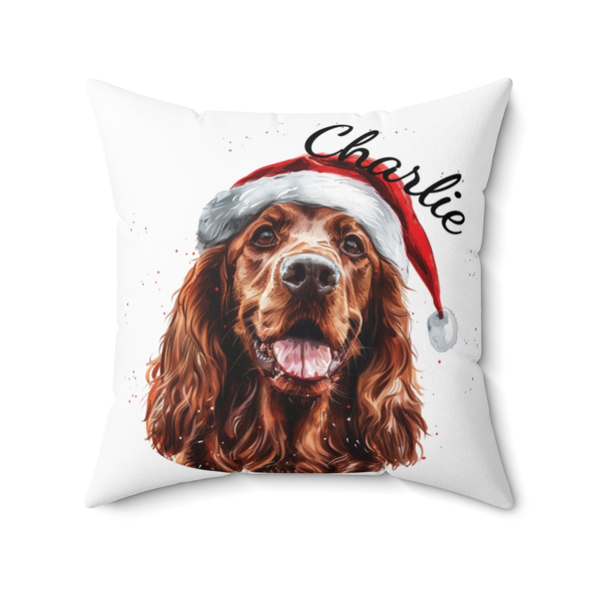 Christmas dog Cushions_Irish_Setter-2 Personalised Dog Christmas Spun Polyester Square Throw Cushion with Insert