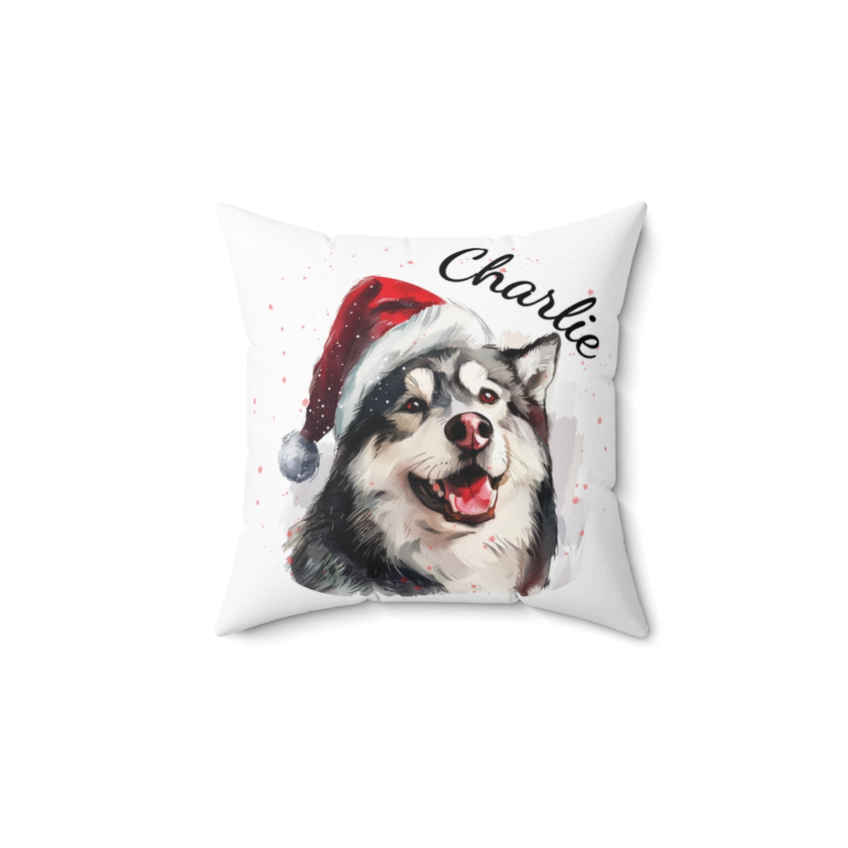 Christmas dog Cushions_Alaskan-Malamute-1 Personalised Dog Christmas Spun Polyester Square Throw Cushion with Insert
