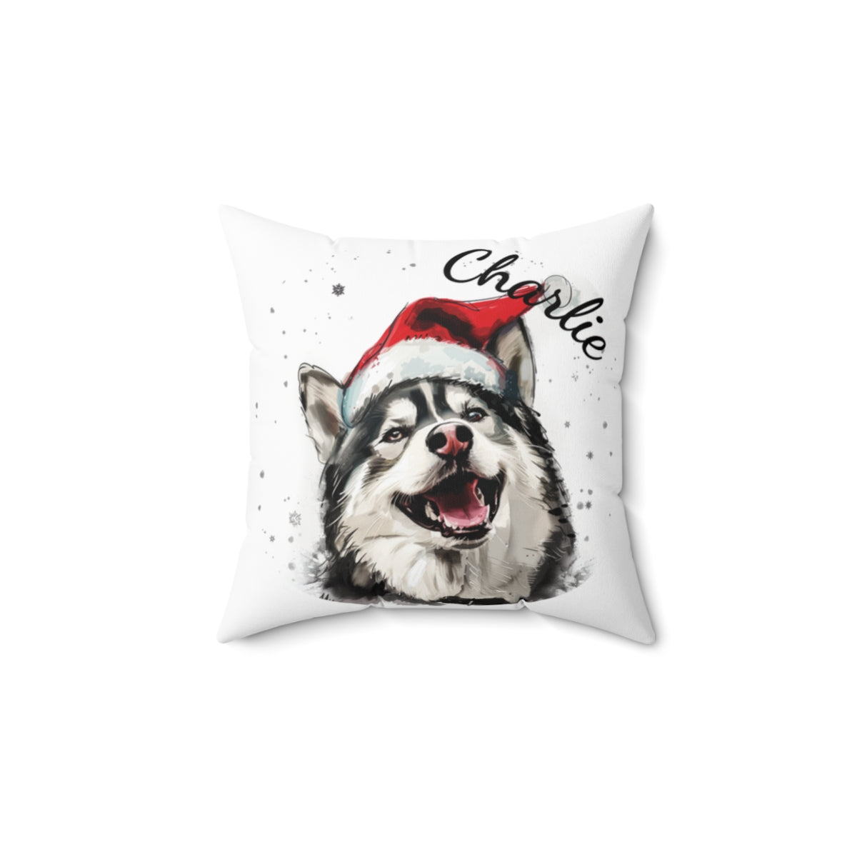 Christmas dog Cushions_Husky-1 Personalised Dog Christmas Spun Polyester Square Throw Cushion with Insert