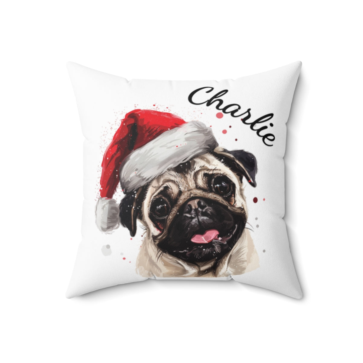 Christmas dog Cushions_Pug-1 Personalised Dog Christmas Spun Polyester Square Throw Cushion with Insert - Maltese