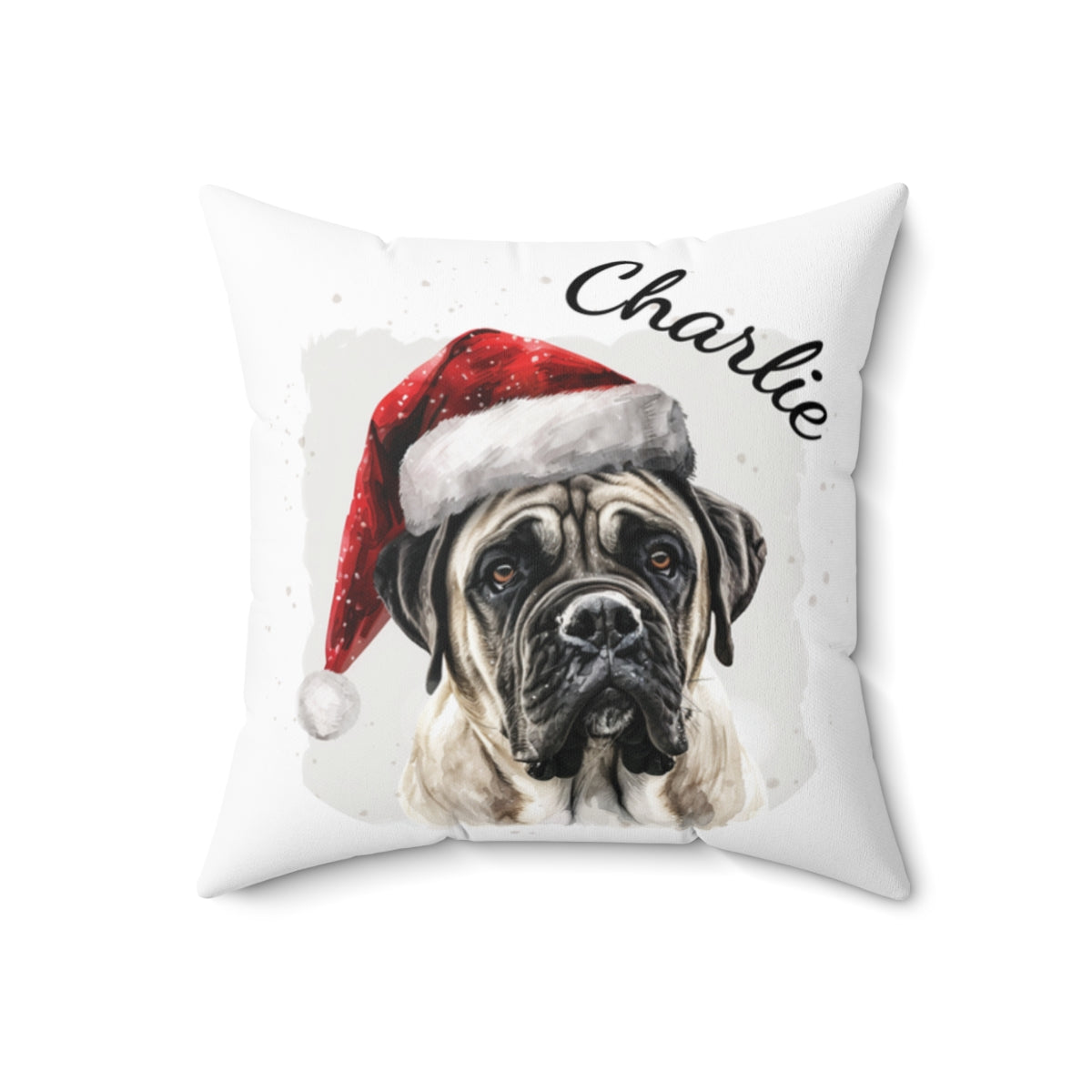 Christmas dog Cushions_English-Mastiff-2 Personalised Dog Christmas Spun Polyester Square Throw Cushion with Insert