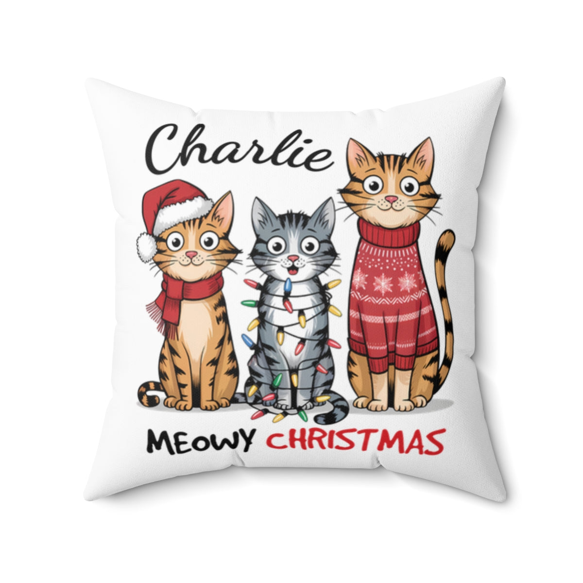 Christmas Cat Cushion Meowy Christmas Personalised Christmas Spun Polyester Square Throw Cushion