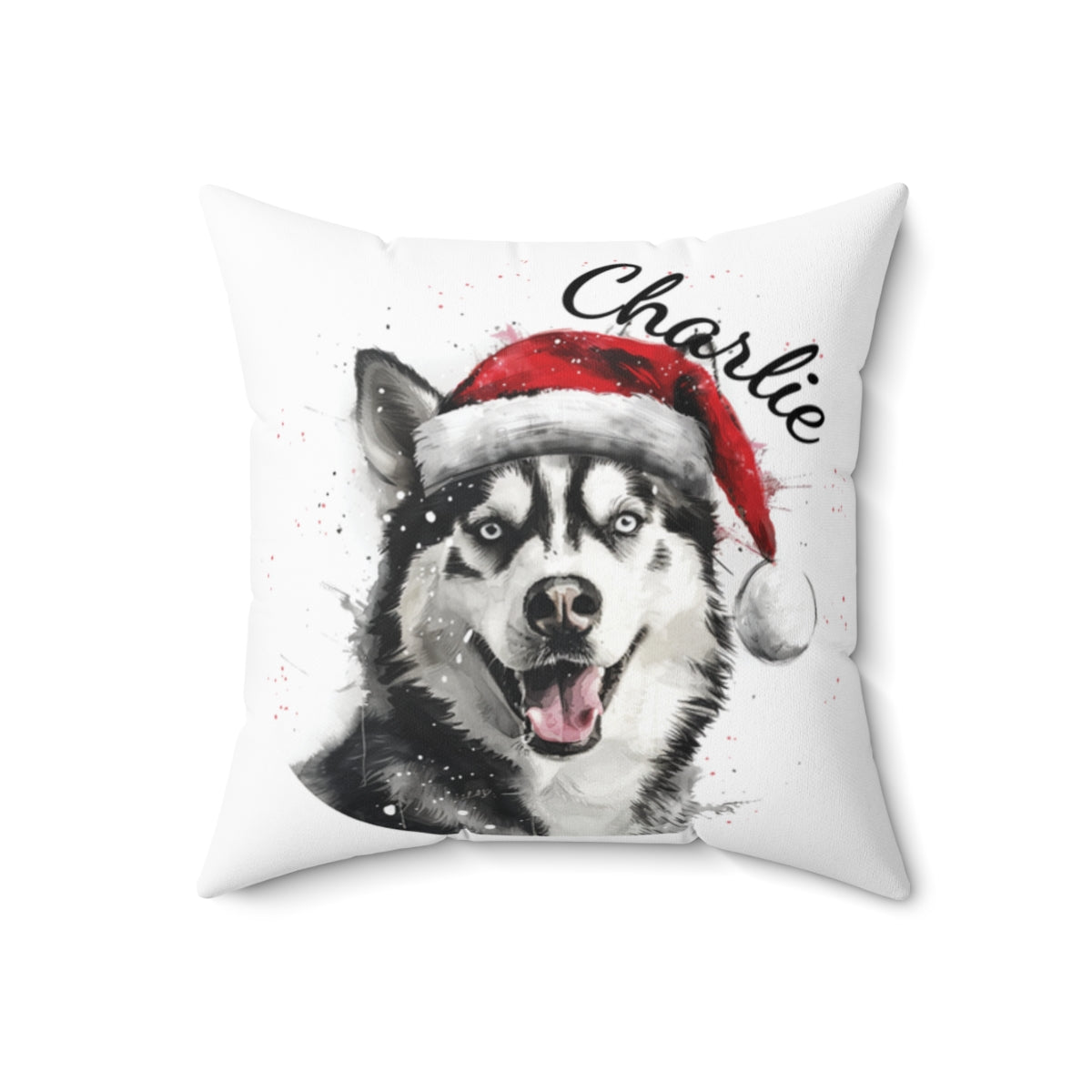 Christmas dog Cushions_Siberian-Husky-1 Personalised Dog Christmas Spun Polyester Square Throw Cushion with Insert
