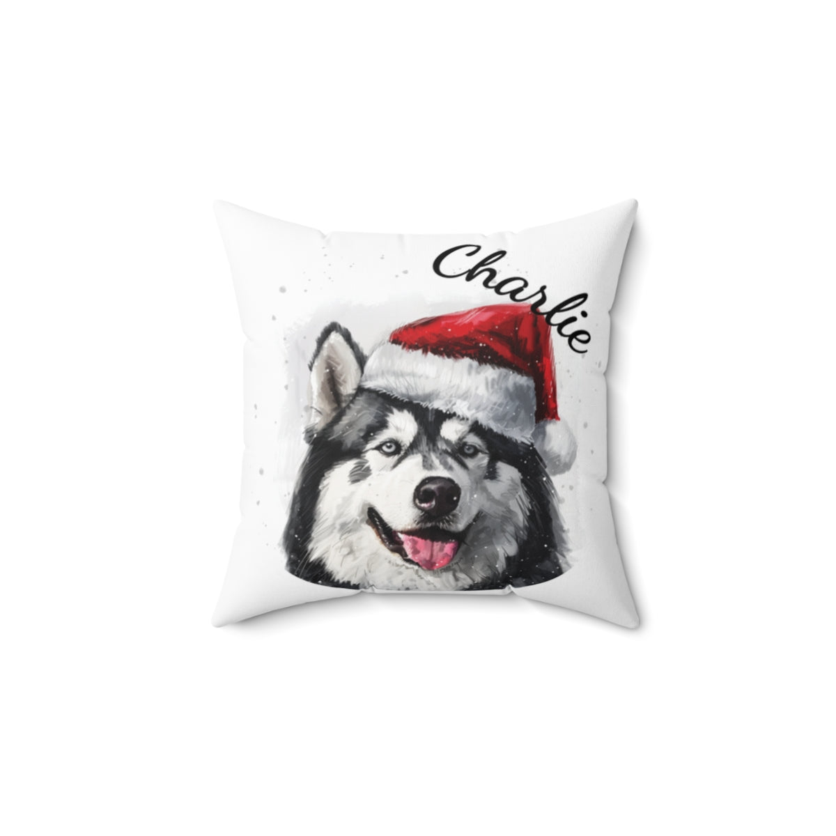 Christmas dog Cushions_Alaskan-Malamute-2 Personalised Dog Christmas Spun Polyester Square Throw Cushion with Insert