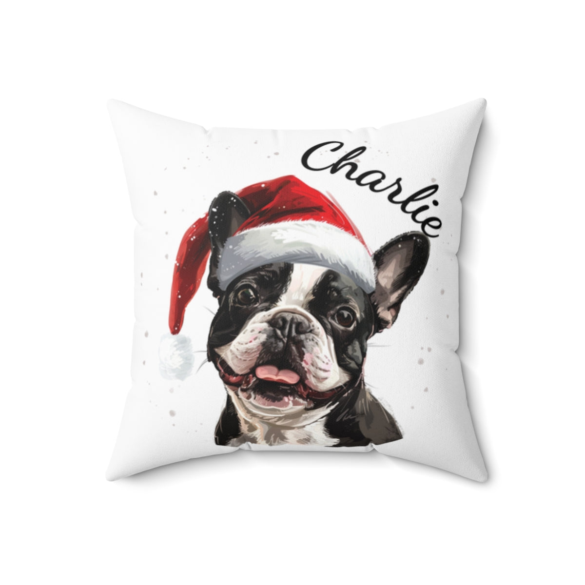 Christmas dog Cushions_French-Bulldog-1 Personalised Dog Christmas Spun Polyester Square Throw Cushion with Insert
