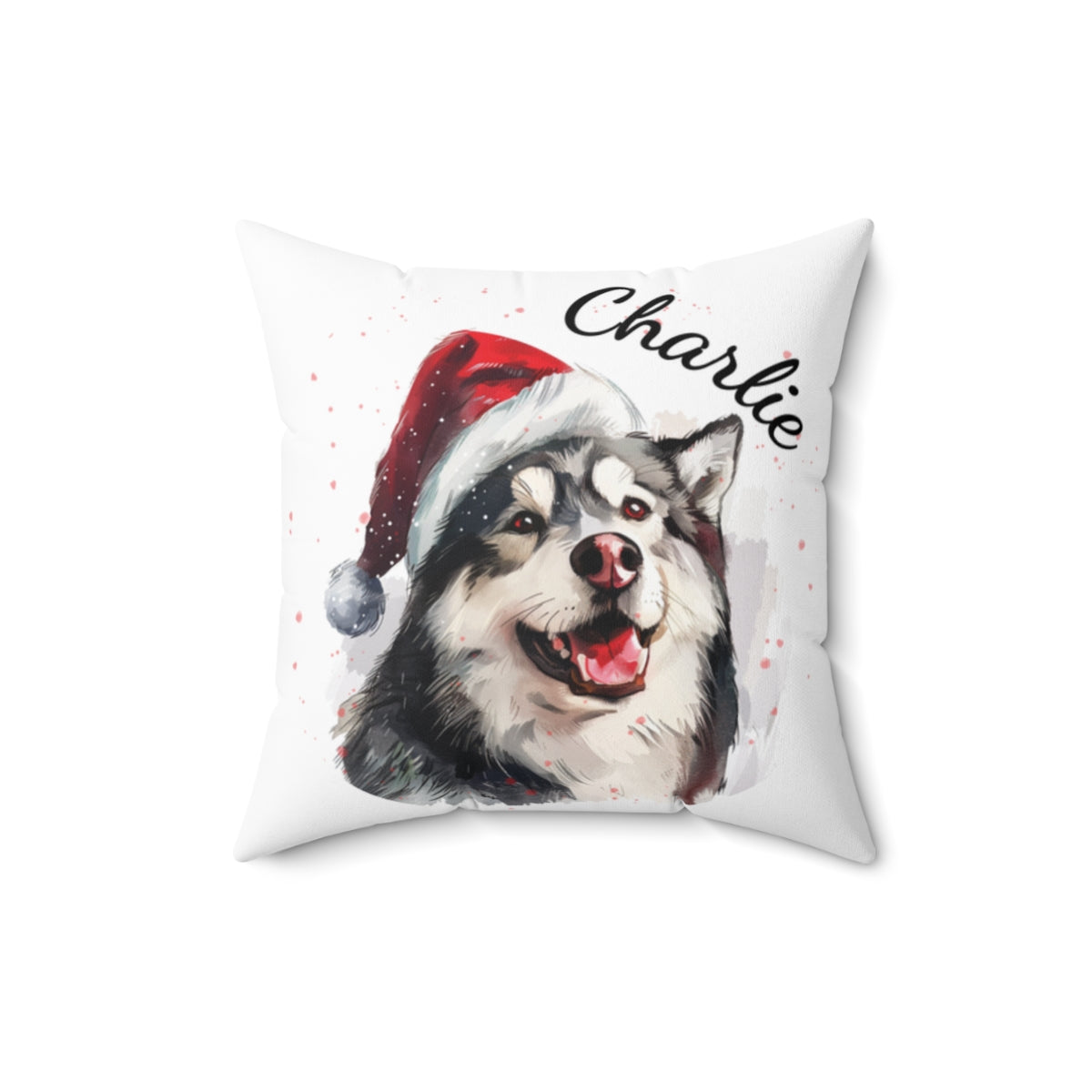 Christmas dog Cushions_Alaskan-Malamute-1 Personalised Dog Christmas Spun Polyester Square Throw Cushion with Insert