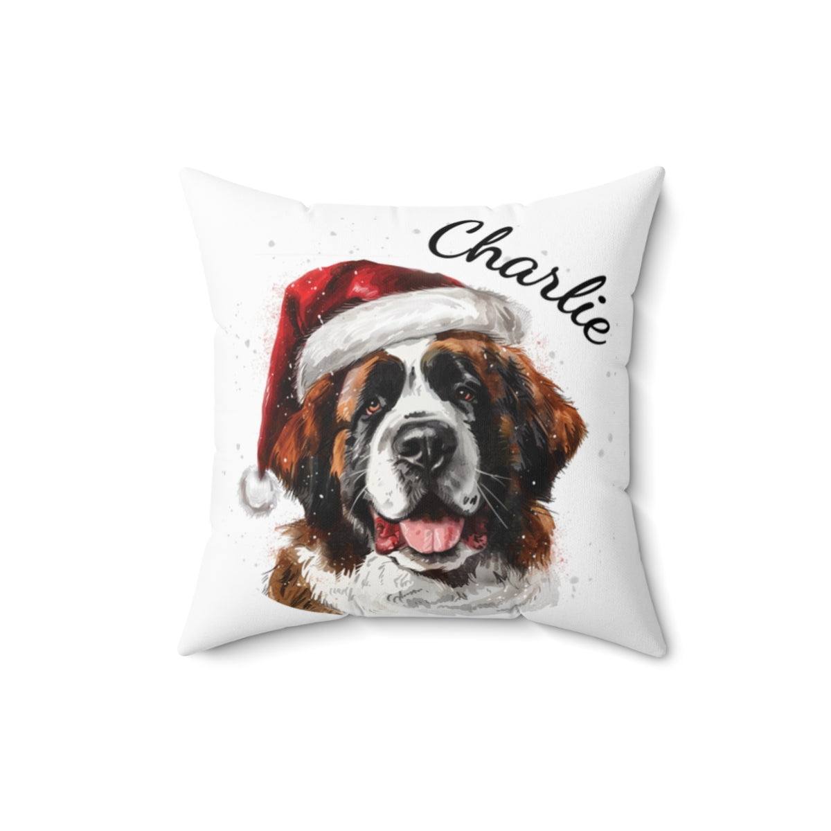 Christmas dog Cushions_Saint-Bernard-2 Personalised Dog Christmas Spun Polyester Square Throw Cushion with Insert