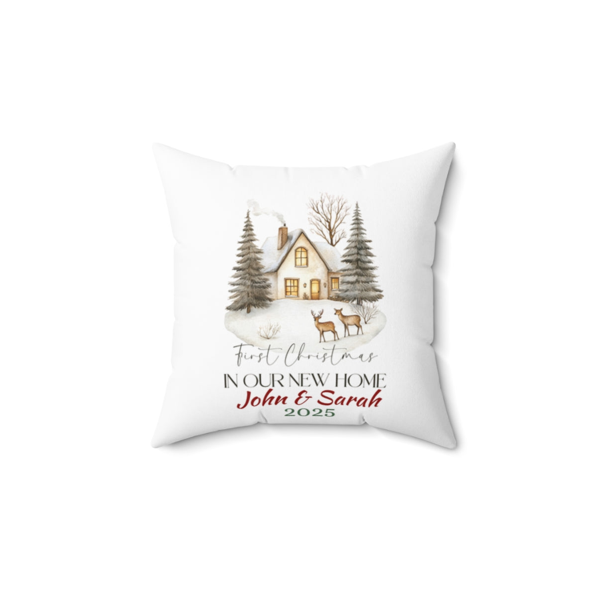 Christmas Home Cushions_14, Our First Christmas in our New home Square Throw Pillow