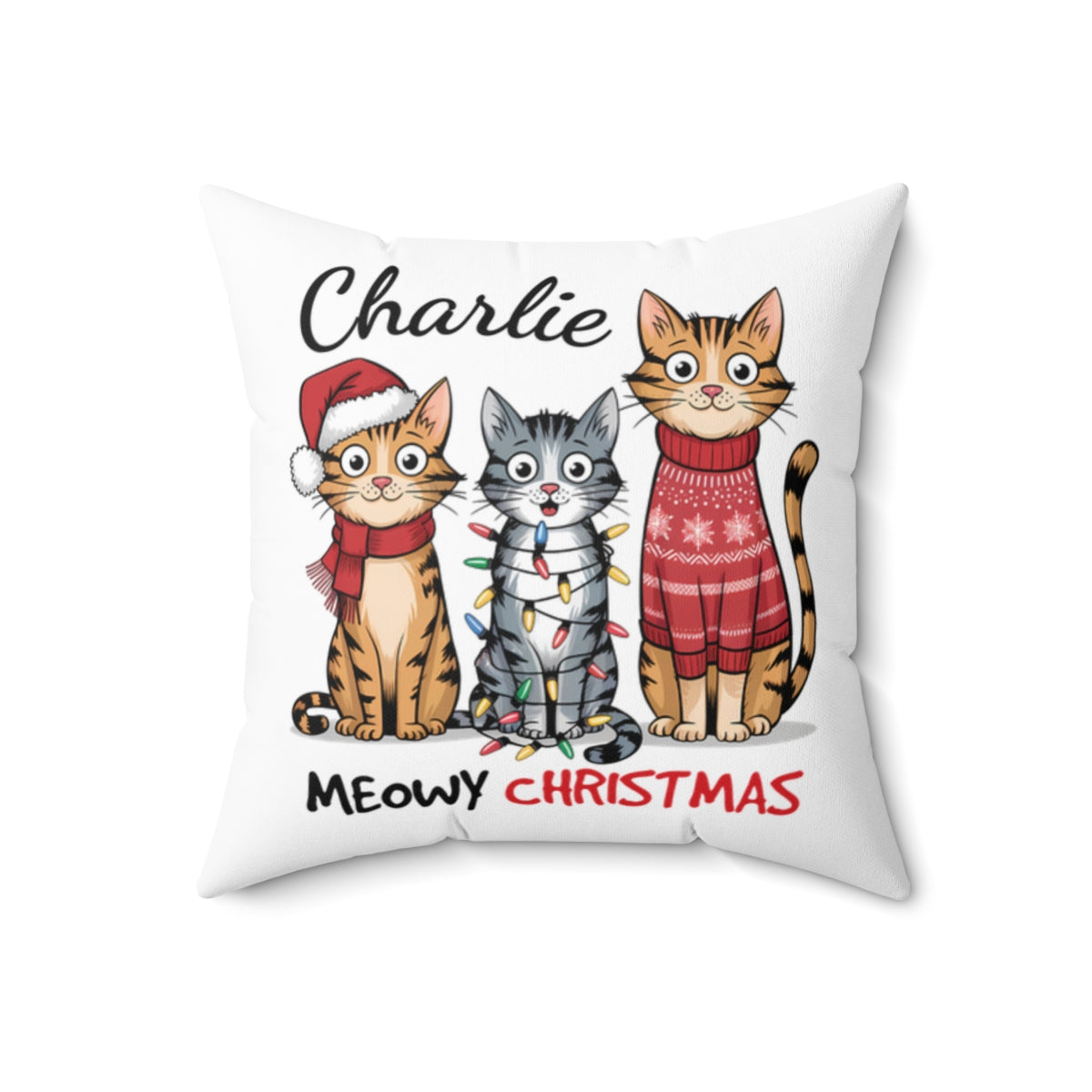 Christmas Cat Cushion Meowy Christmas Personalised Christmas Spun Polyester Square Throw Cushion