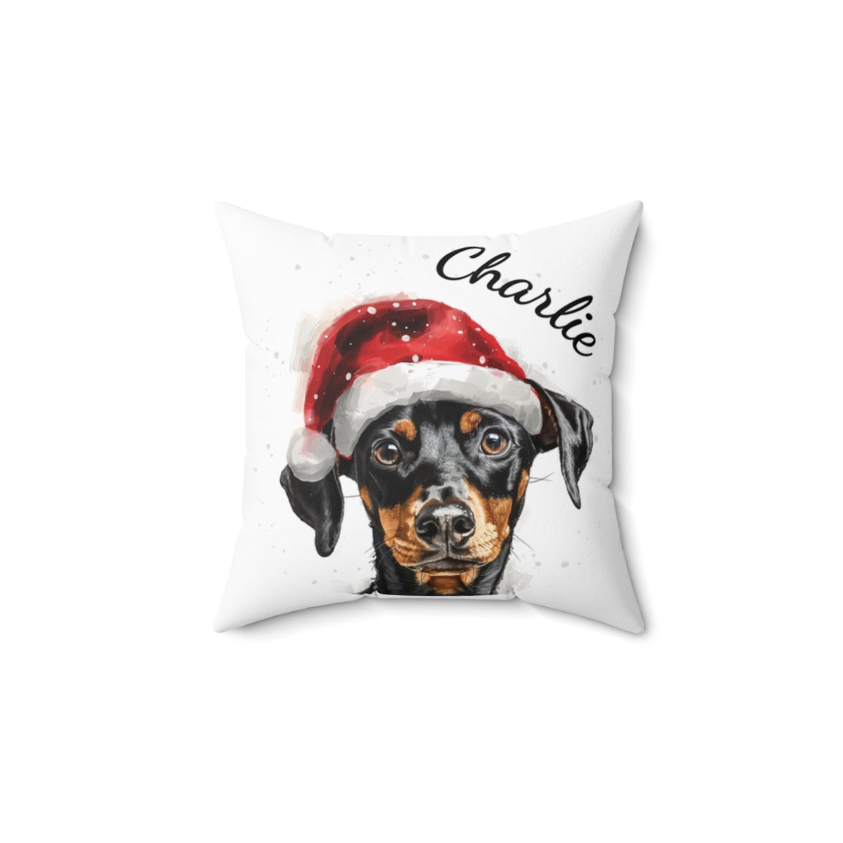 Christmas dog Cushions_German-Pinscher-1 Personalised Dog Christmas Spun Polyester Square Throw Cushion with Insert