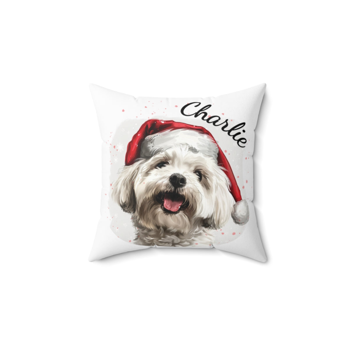 Christmas dog Cushions_Maltese-1 Personalised Dog Christmas Spun Polyester Square Throw Cushion with Insert